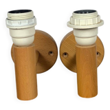 Scandinavian wooden wall light duo, beech, minimalist 1980