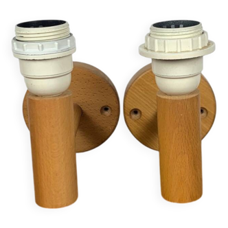 Scandinavian wooden wall light duo, beech, minimalist 1980