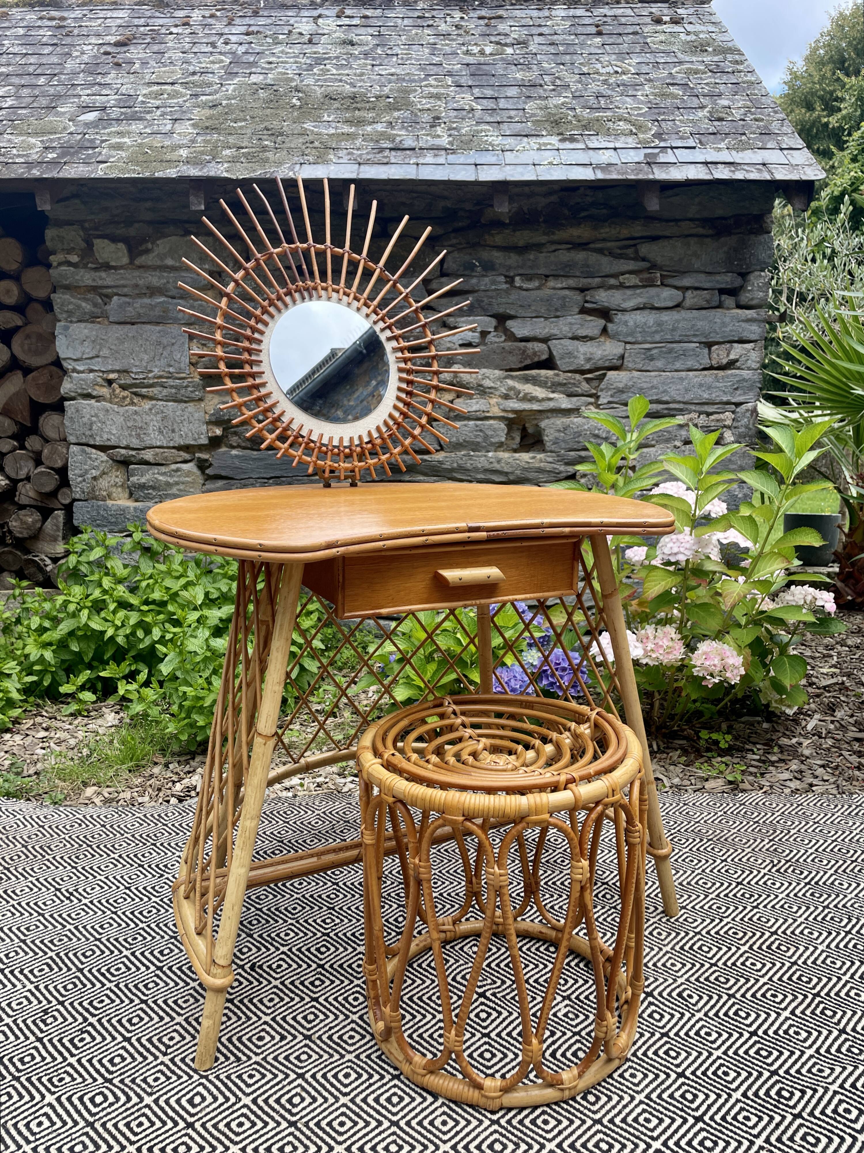 Vintage rattan dressing table from the 60s