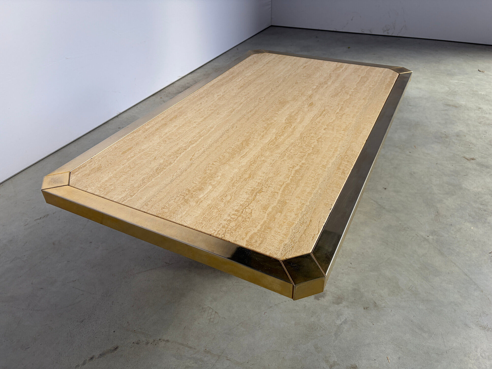 Vintage travertine and brass coffee table, 1970s
