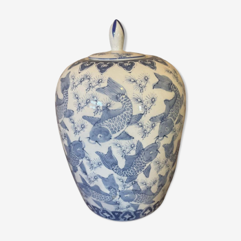 Vase du 20ème siècle en céramique blanche et bleue Chine 1920
