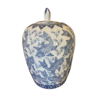 Vase du 20ème siècle en céramique blanche et bleue Chine 1920