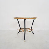 Rohe Noordwolde round glass and rattan side table, The Netherlands 1950's