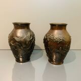 2 grand vases Japonais en bronze Dai Nihon Yoshida zō Japon Meiji 19ème siècle