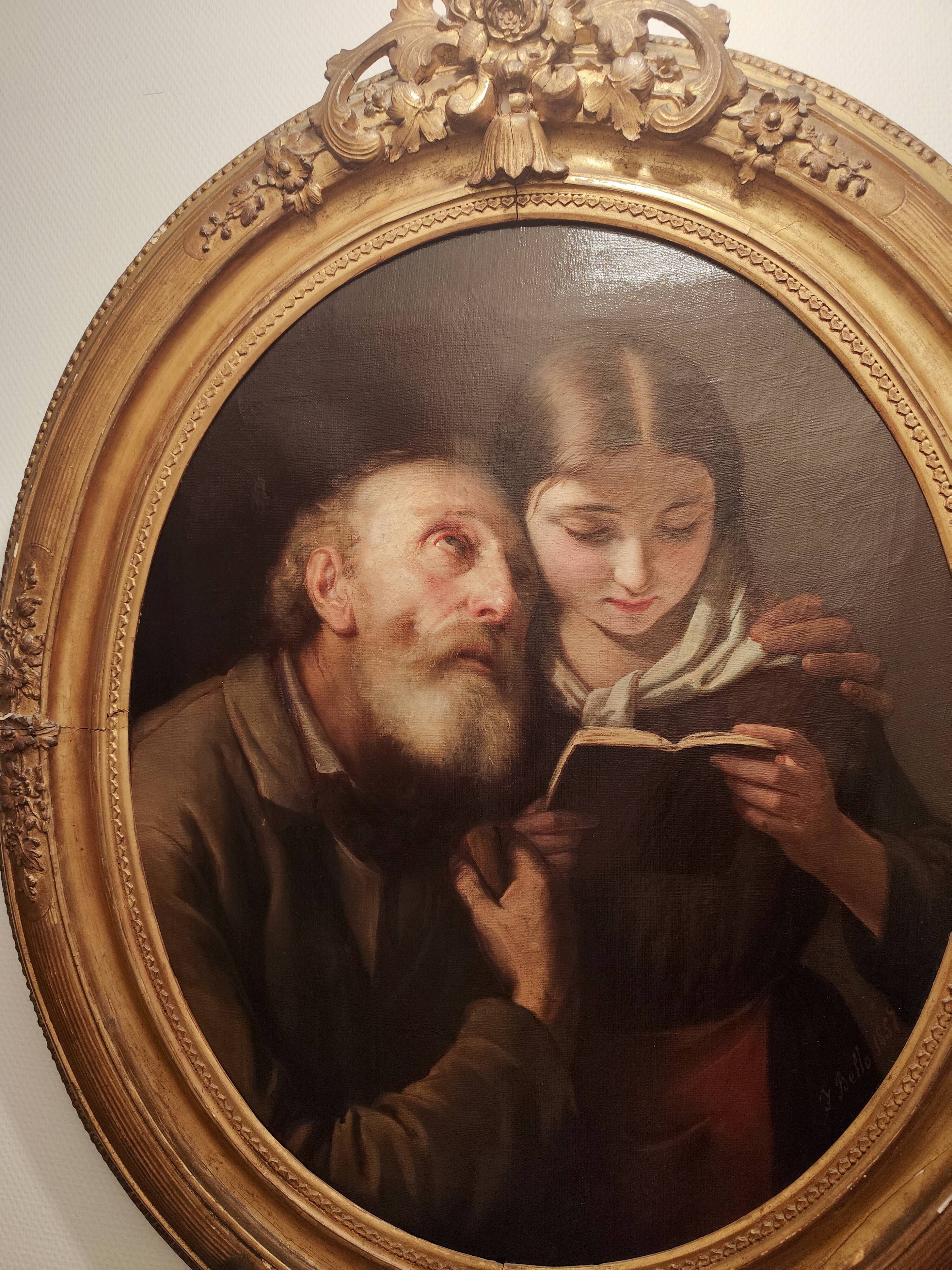 Superb old Italian school portrait of pious reading Fortunato Bello