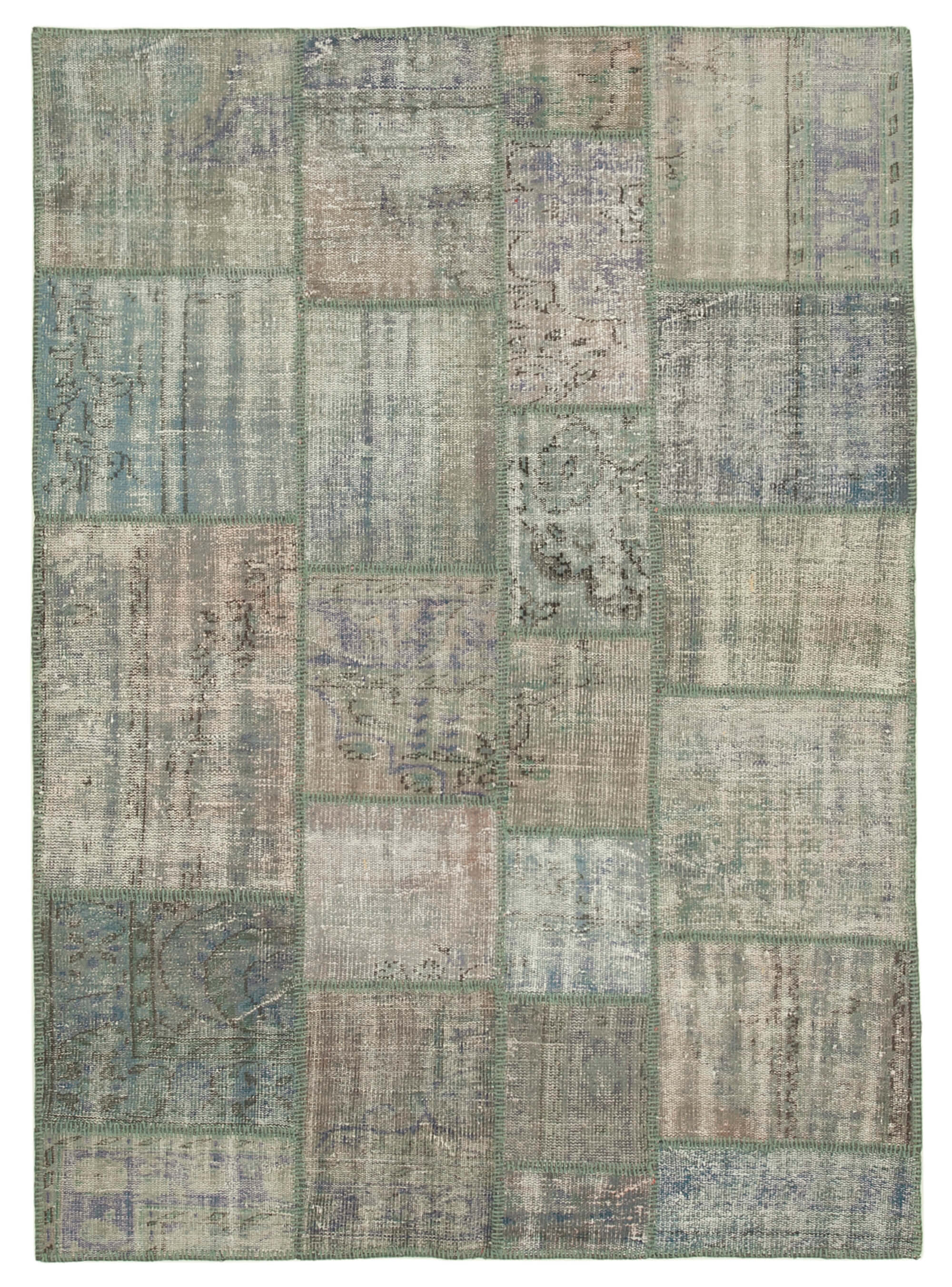 Handwoven Anatolian Contemporary 176 cm x 242 cm Grey Patchwork Carpet