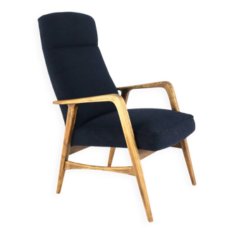 Fauteuil vintage du milieu du siècle modèle heren 'Duivendrecht' donkerblauw | vue d'ensemble