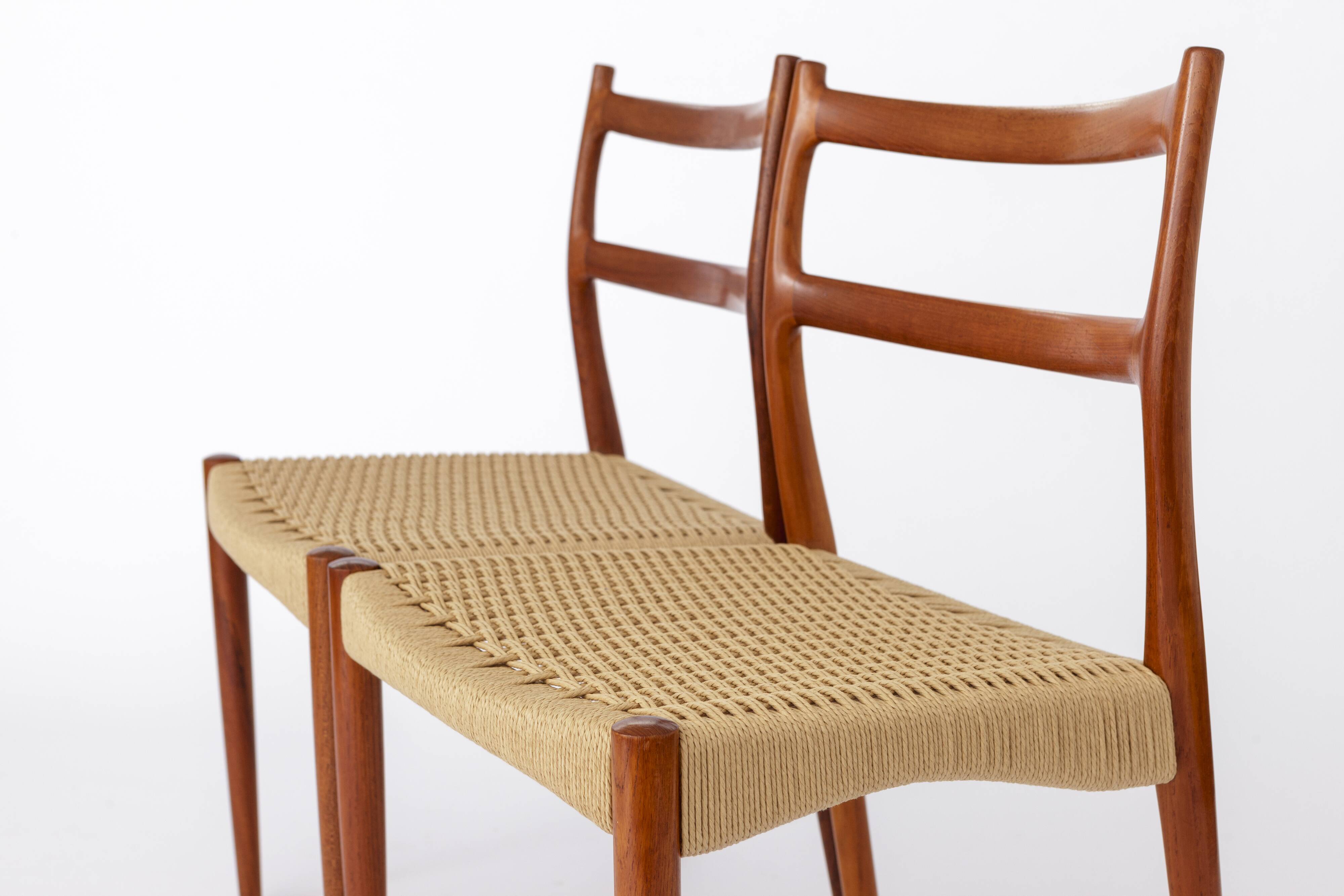 2 Søren Ladefoged chairs, teak, 1960s, papercord seat, dining chairs, set of 2