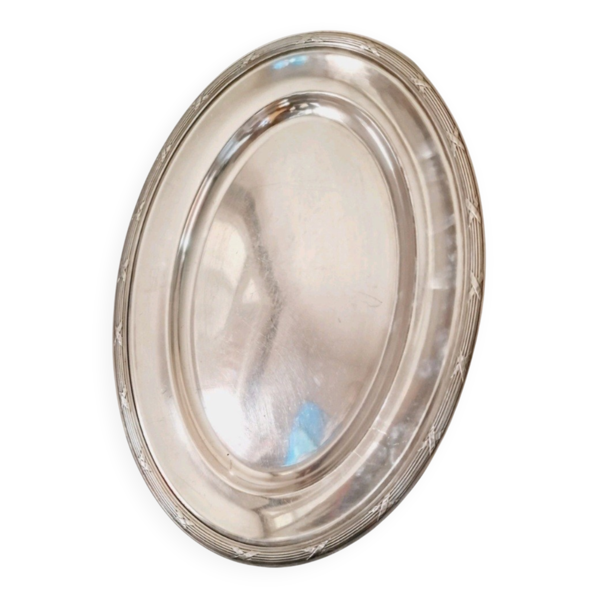 Large silver metal tray Christofle crossed ribbons