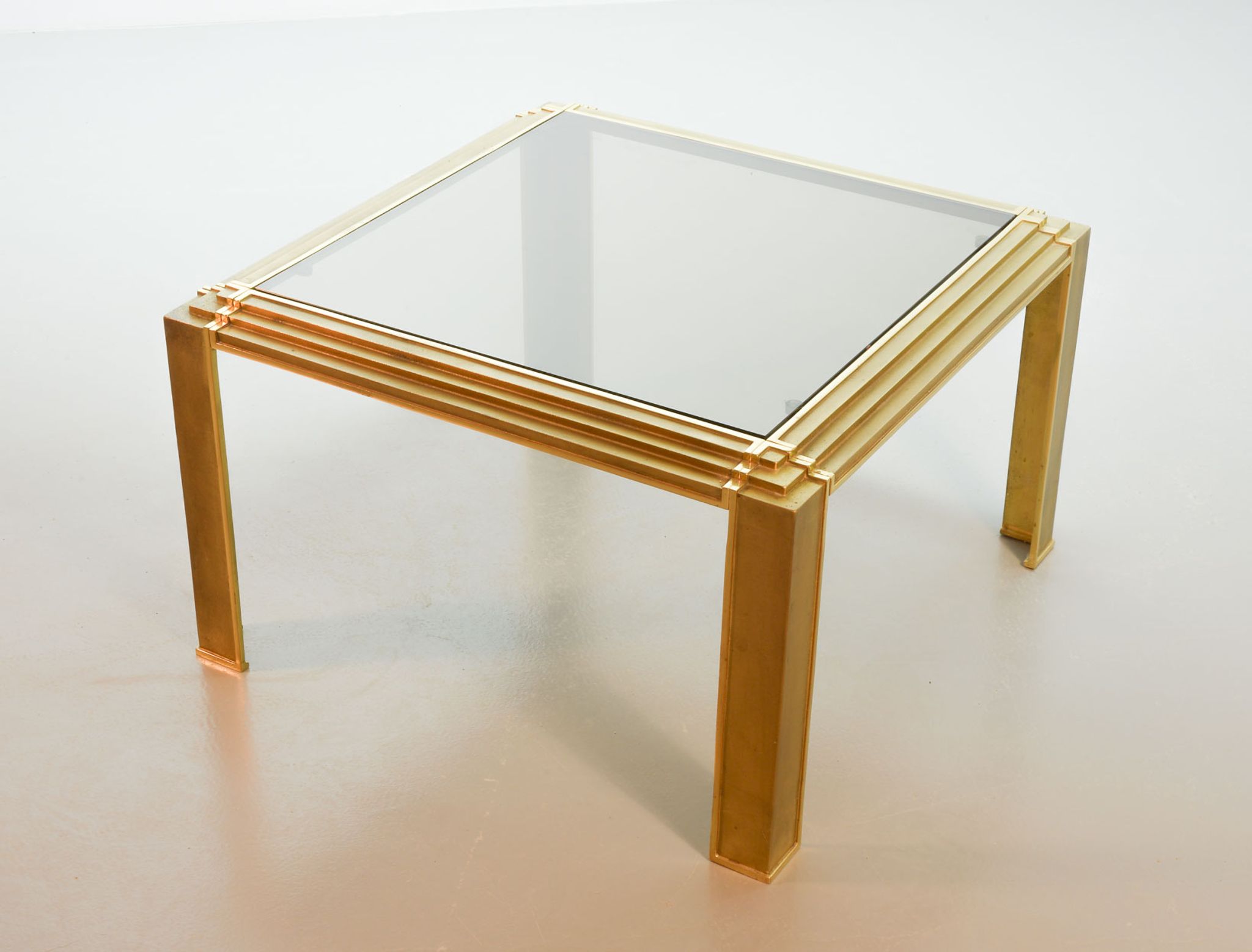 Solid Brass Square Coffee Table after Peter Ghyczy with Smokey Glass Top 70