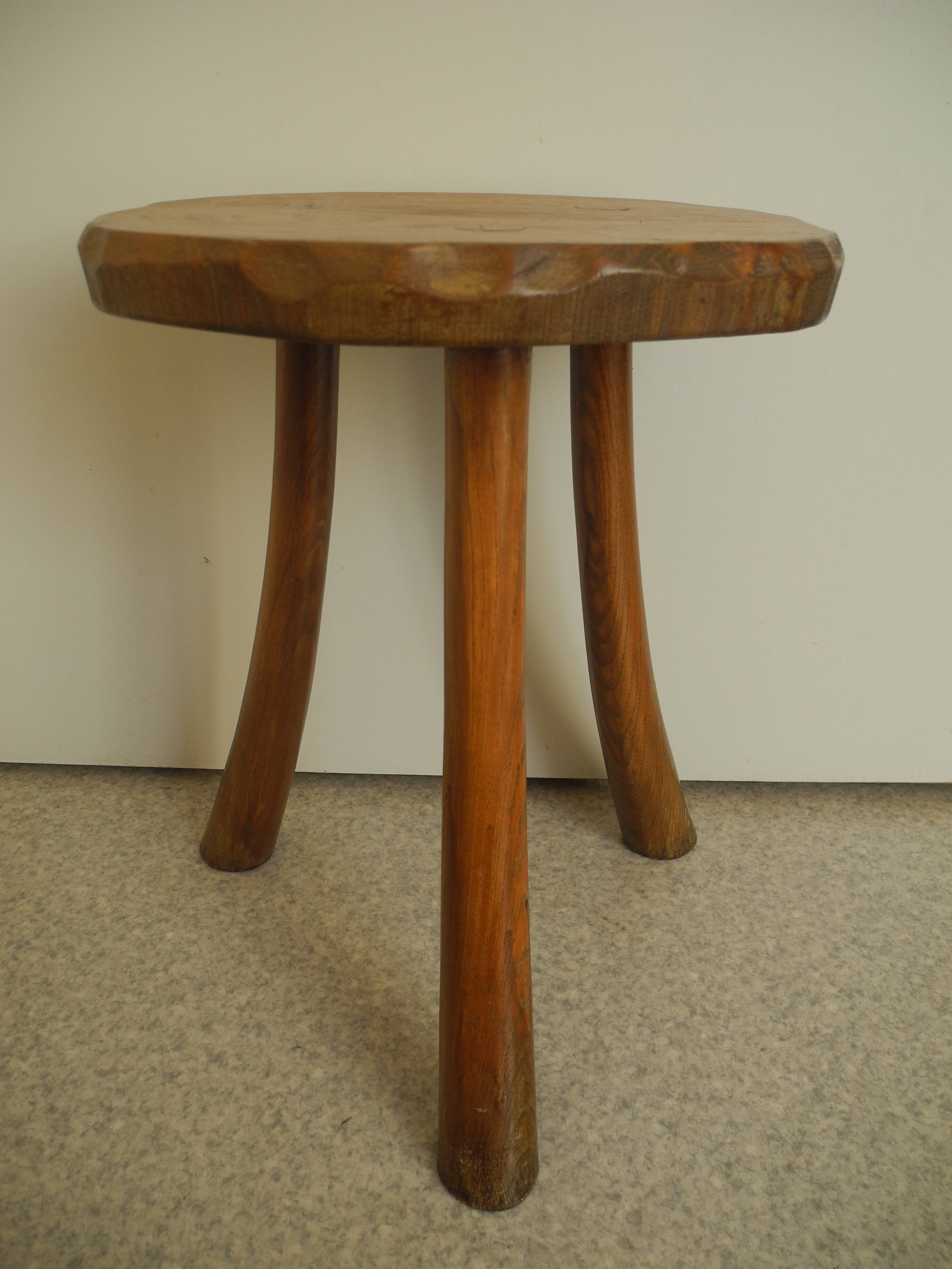 vintage wooden stool brutalist decor plant stand