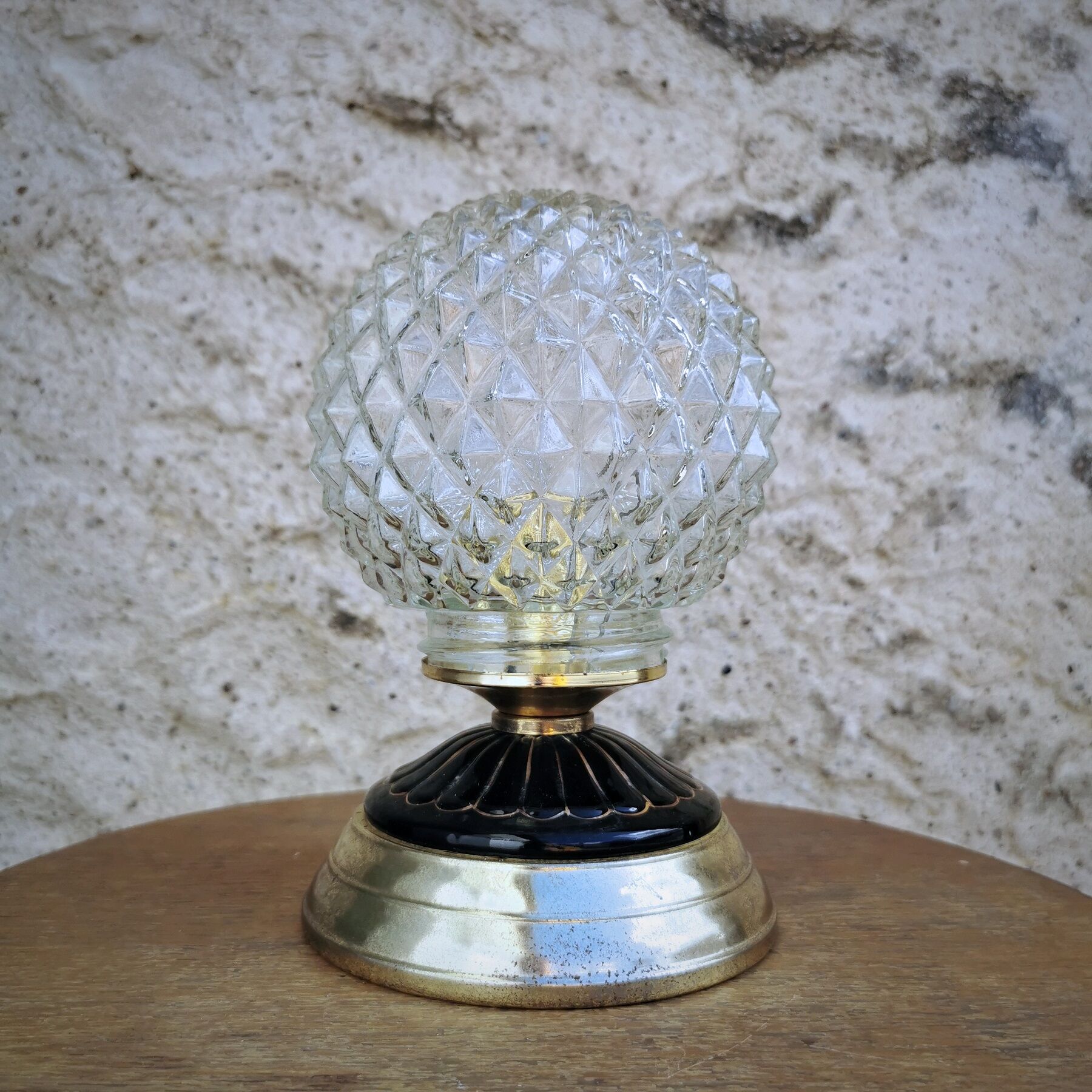 Table lamp, old vintage globe in chiseled glass