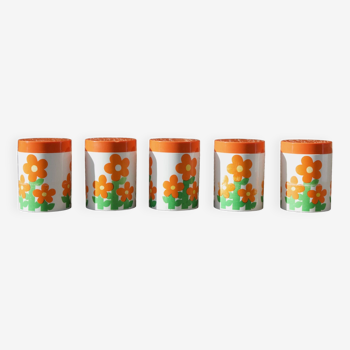 Set of 5 vintage flower power jars