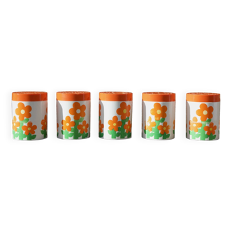 Set of 5 vintage flower power jars