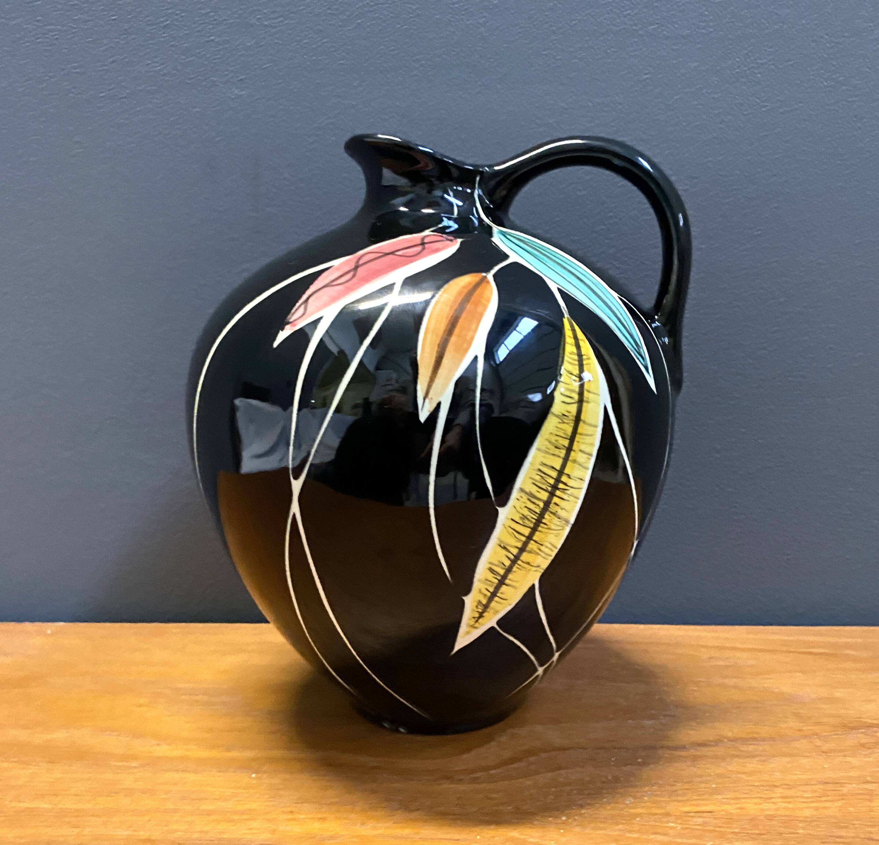 Vase by Georg Schmider Zell model 4089 Black with colorfull leaf patern