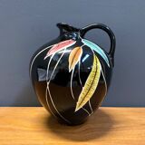 Vase by Georg Schmider Zell model 4089 Black with colorfull leaf patern