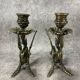 Pair of candlesticks. Chimera Dragon. Gilded brass. Fantastic bestiary