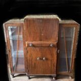 Teak cabinet with two display cabinets and vintage neon lights