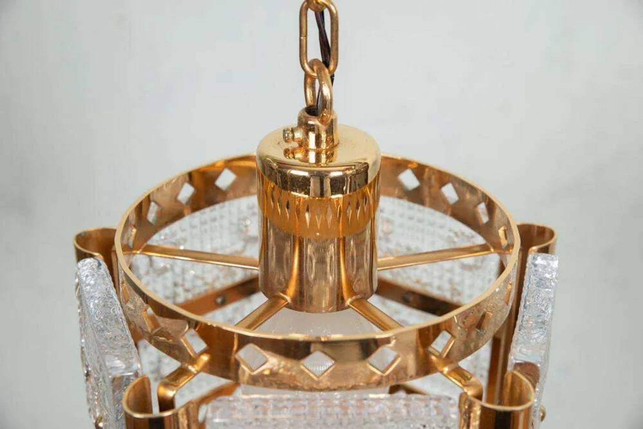 Vintage brass and frosted glass pendant, Vitrika glass pendant.