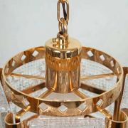 Vintage brass and frosted glass pendant, Vitrika glass pendant.