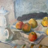 Still life with apples, bread and coffee maker - de beech