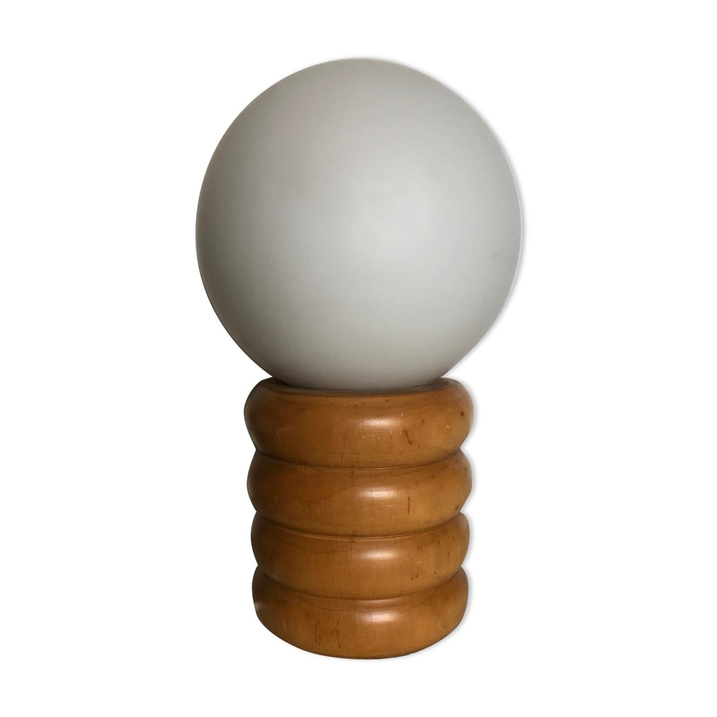 Scandinavian wooden lamp and white opaline circa 1970
