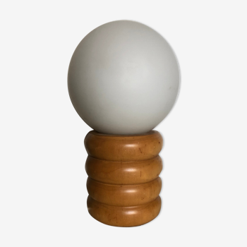 Scandinavian wooden lamp and white opaline circa 1970