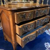 Louis XV style chest of drawers with crossbow front and 3 drawers in solid walnut