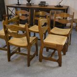 Set of 6 solid oak chairs Guillerme et Chambron 1950s