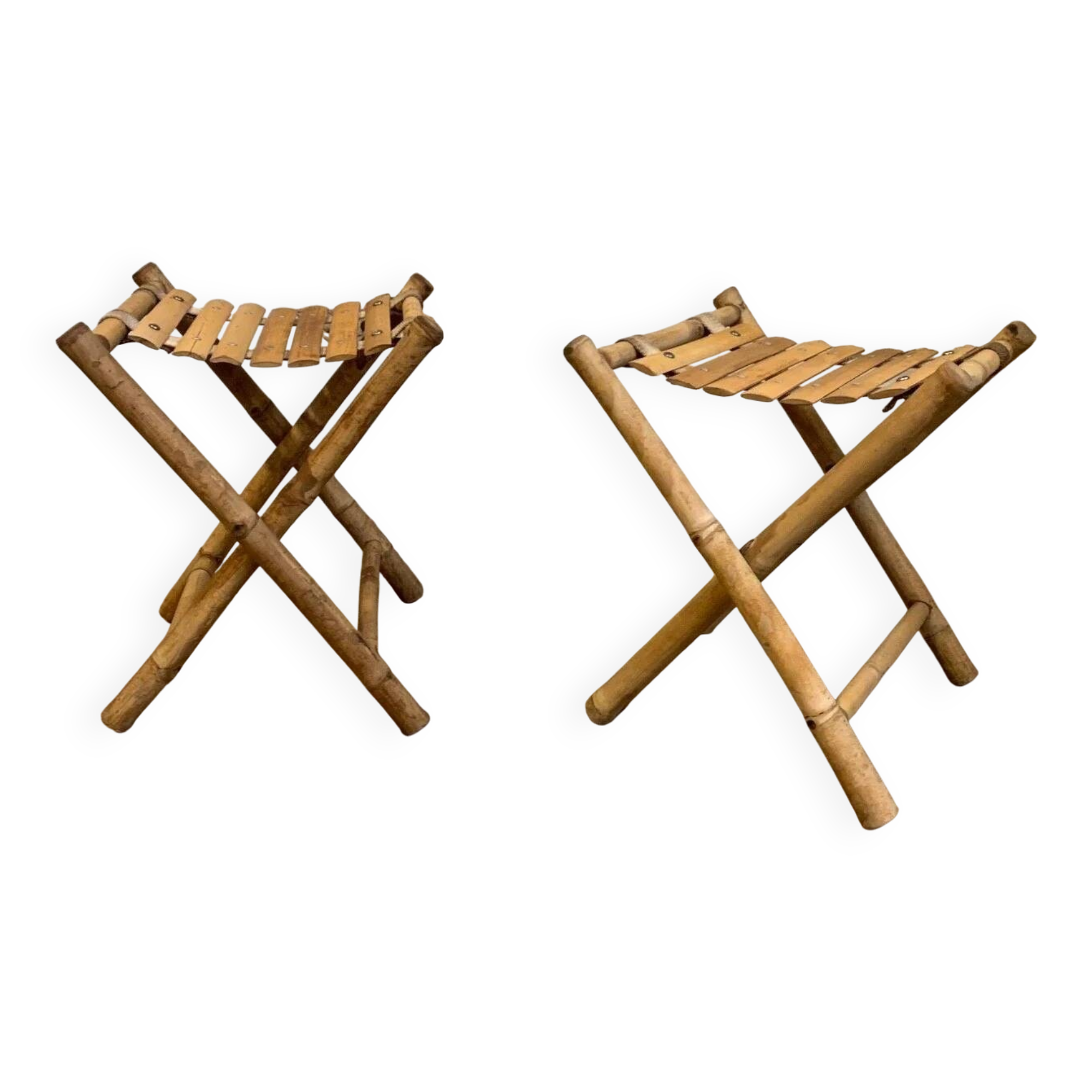 ancienne Paire de tabouret de pêcheur, bambou, XXe