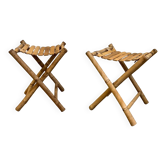 Antique pair of fisherman's stools, bamboo, 20th century