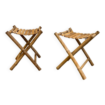vintage pair of fisherman's stools, bamboo, 20th century