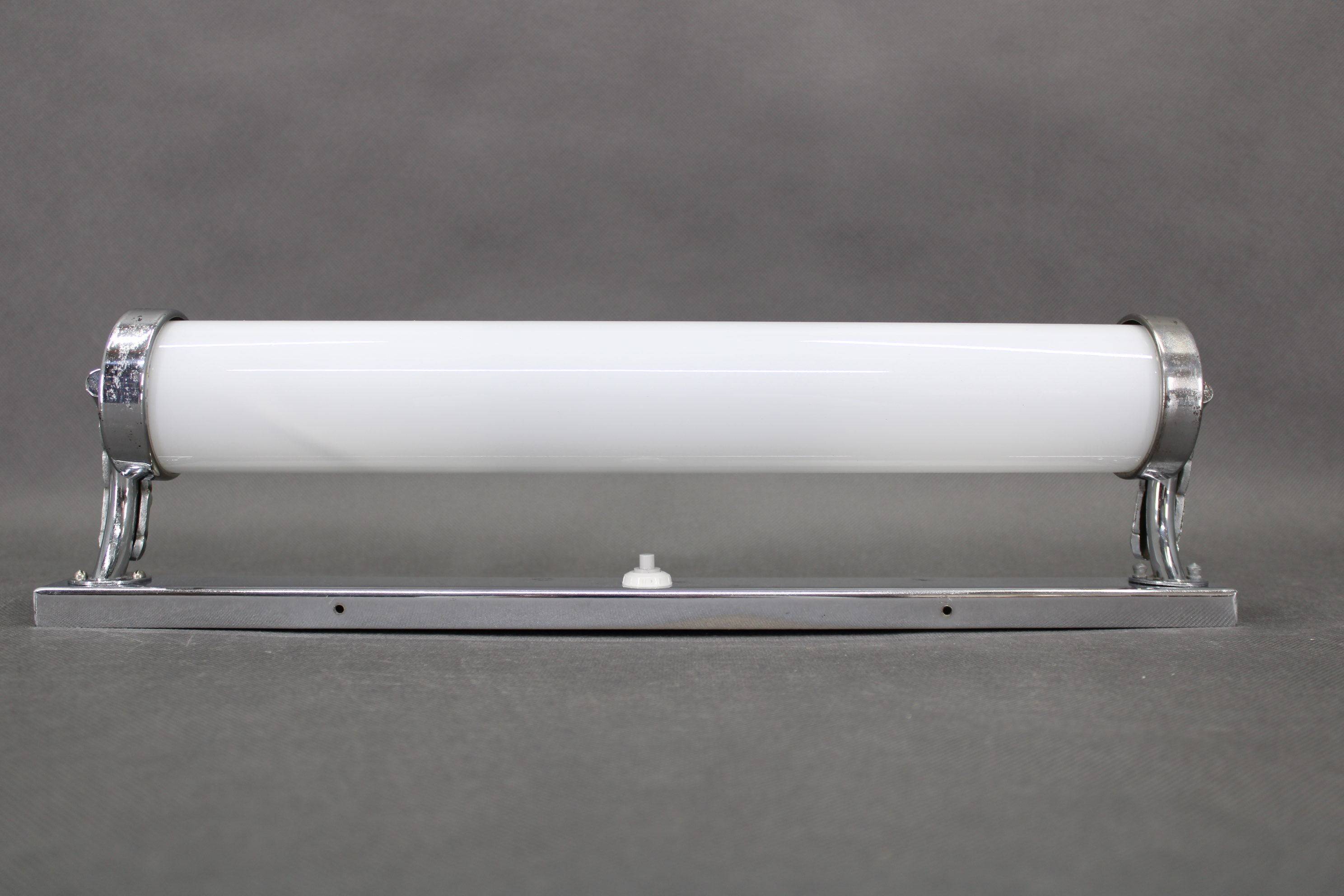 Czechoslovak Bauhaus Art Deco chrome tubular wall light with milk glass