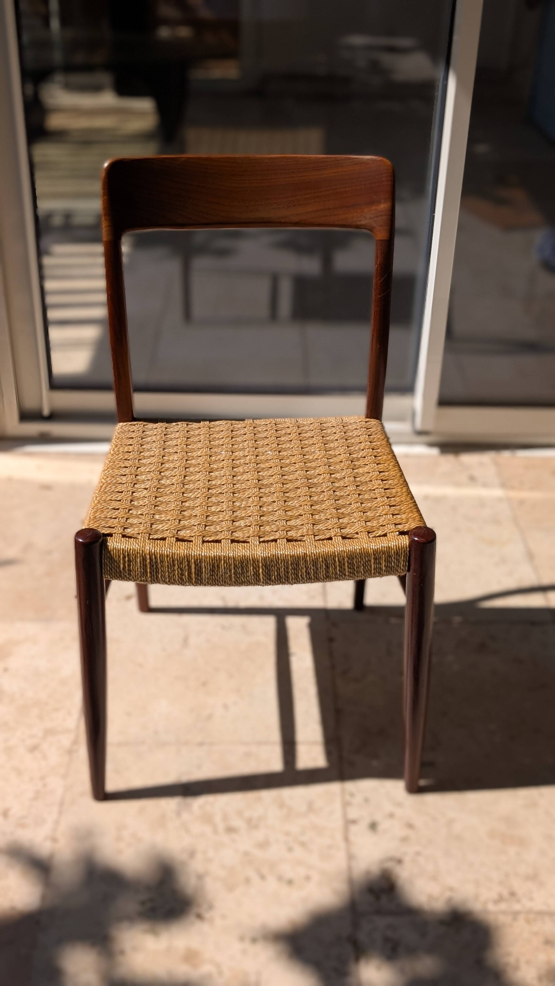 Set of 4 vintage teak chairs with weaving, Scandinavian, Mid-Century.