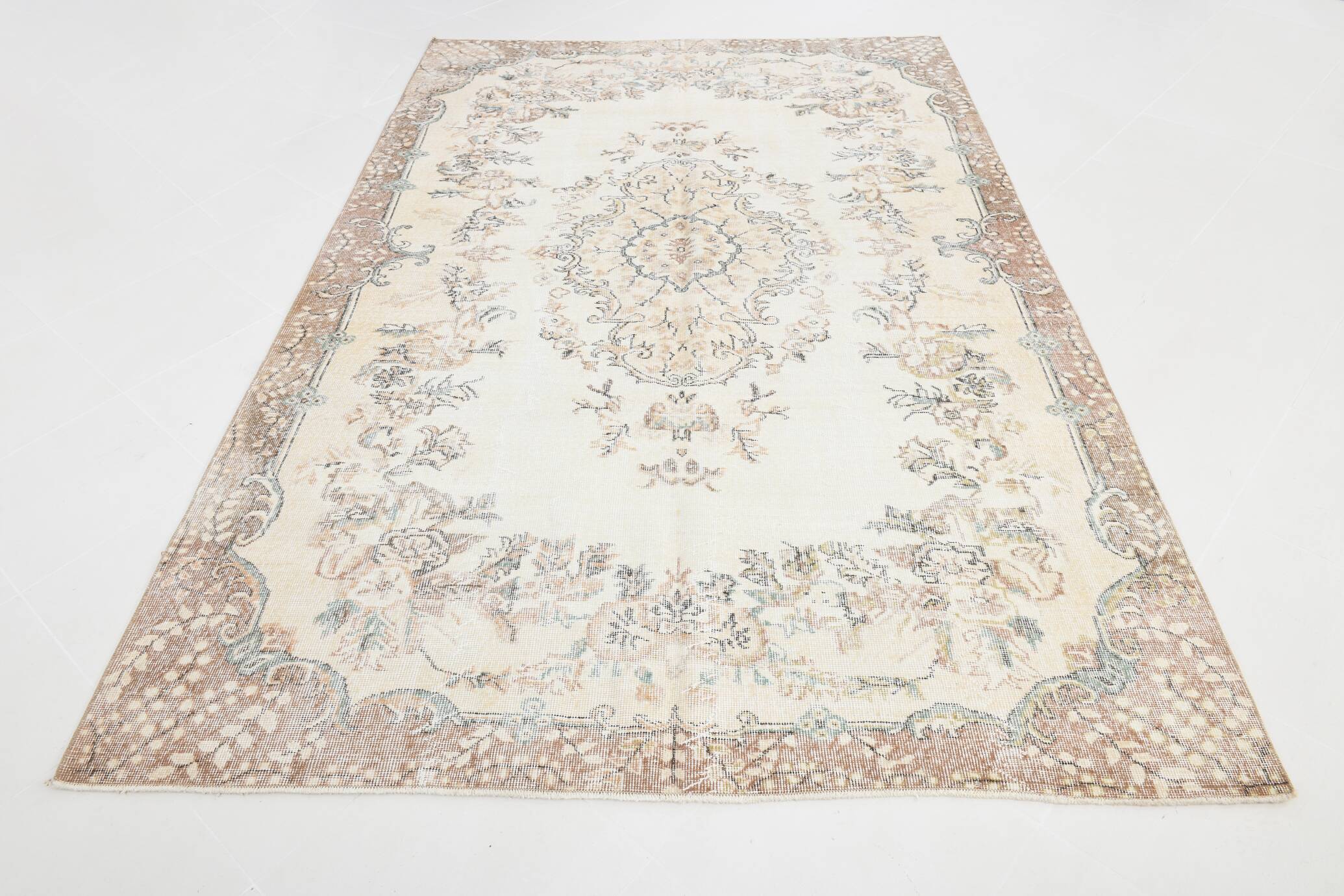 6x10 Cream & Beige Oriental Turkish Area Rug, 193x298Cm