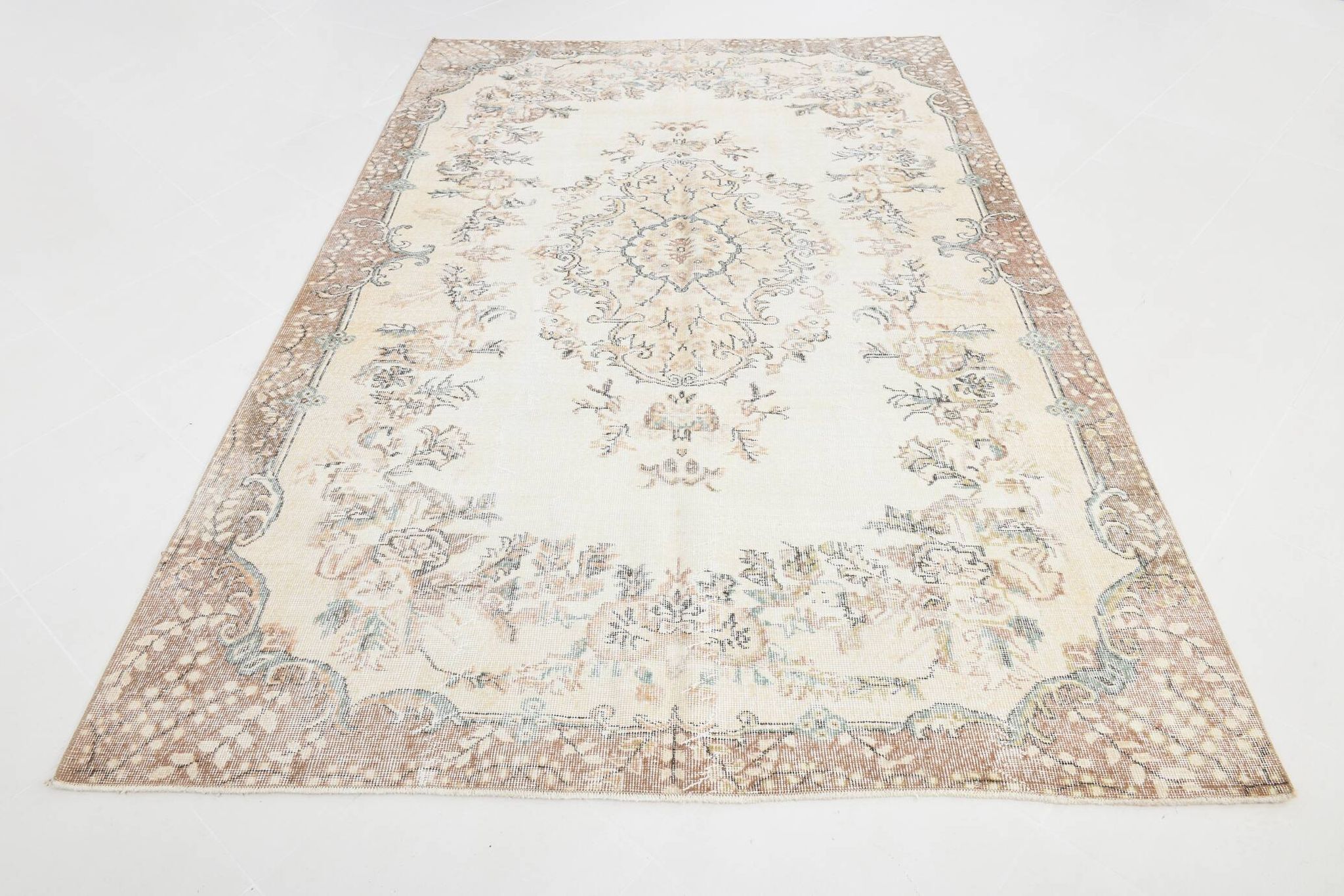 6x10 Cream & Beige Oriental Turkish Area Rug, 193x298Cm