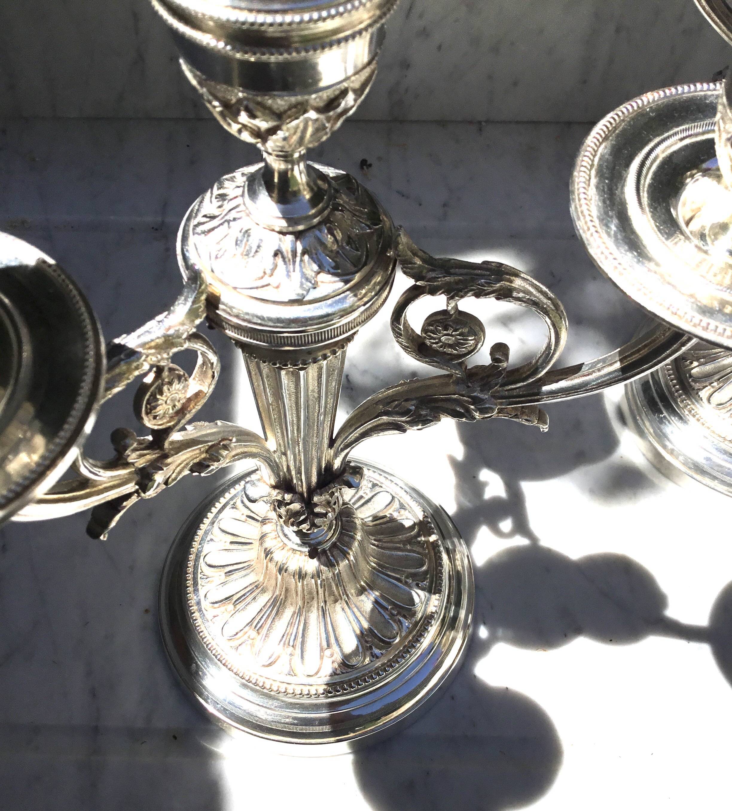 Pair of silver-plated candelabra in Louis XVI style