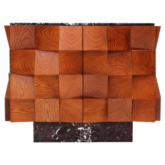 Contemporary Modern Sideboard in Wood and Burgundy Marble Top, Italy