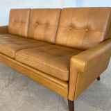 Vintage danish retro svend skipper 3 person sofa in light cognac leather