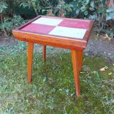 Table vintage en bois pieds compas