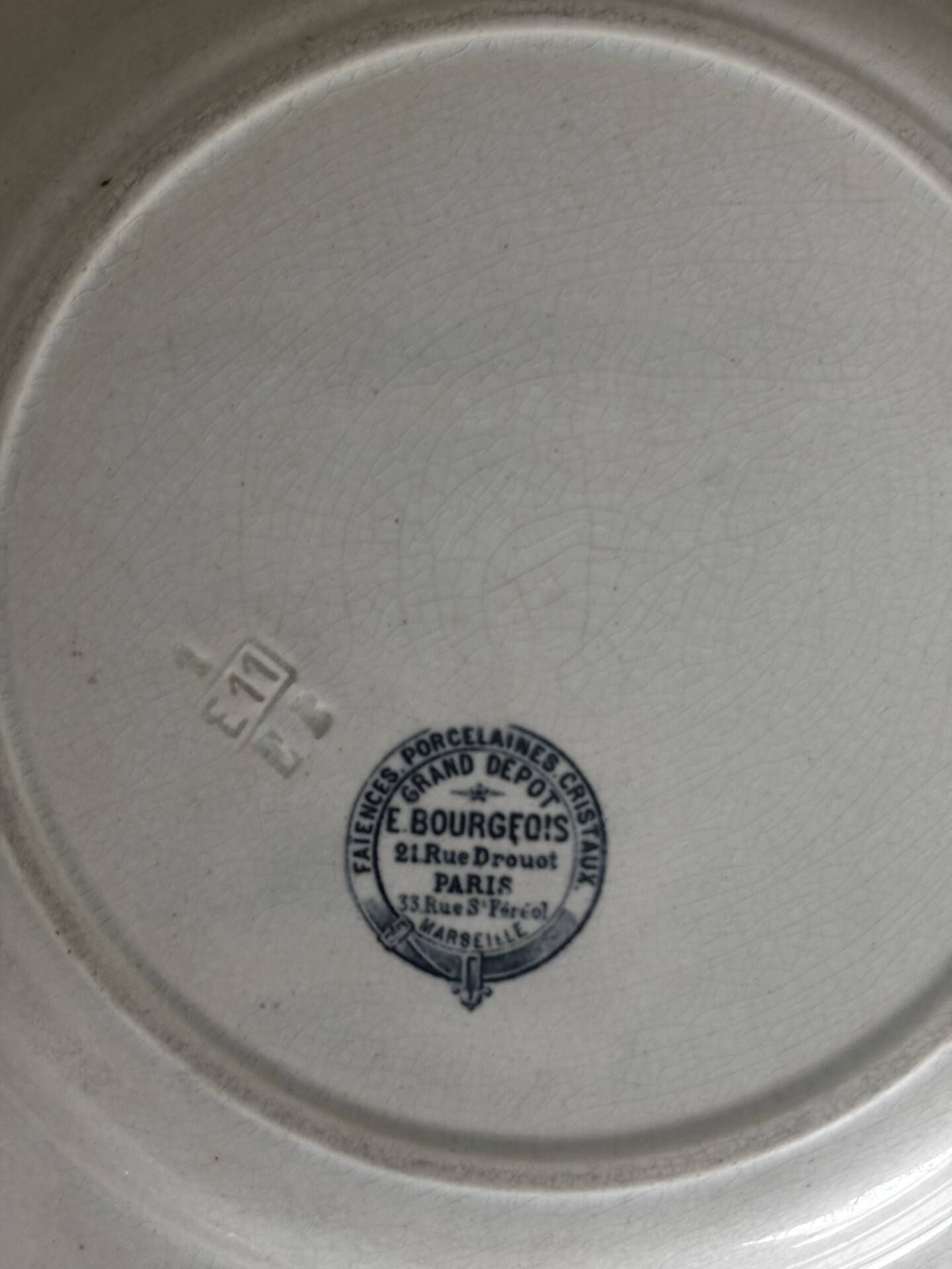 Superb antique plate Terre de Fer blue Emile Bourgeois Paris