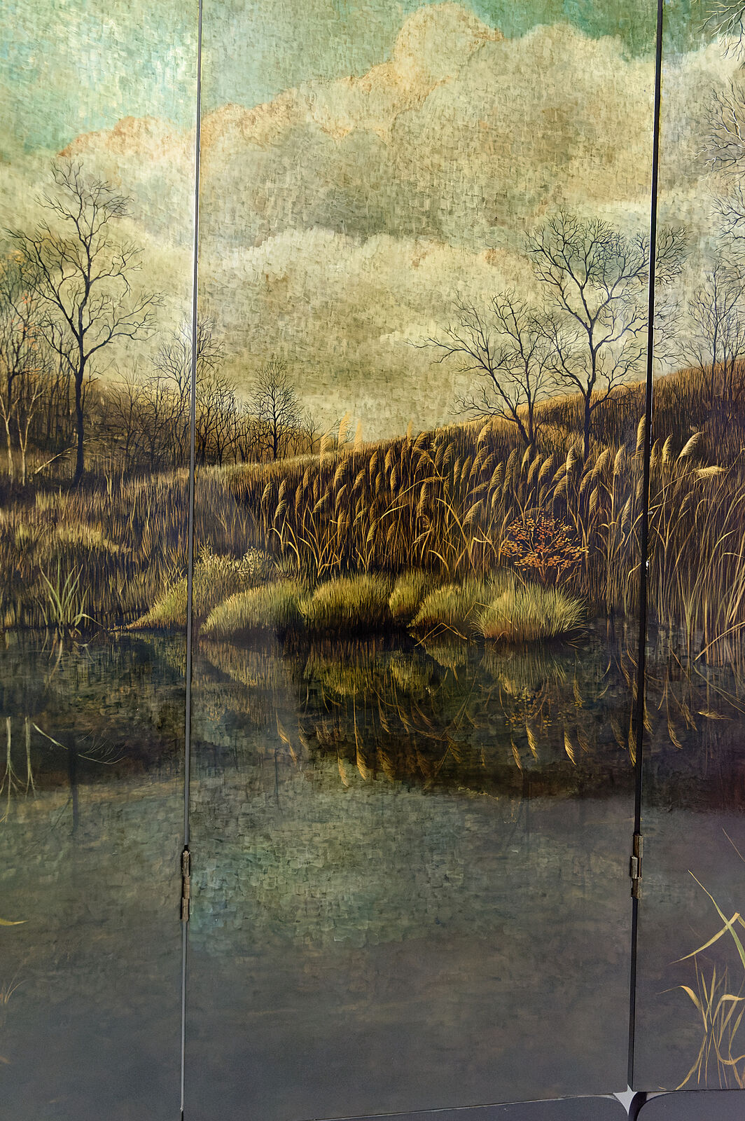 Screen by Bernard Cuenin with lacquered landscape, circa 1970