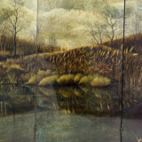 Screen by Bernard Cuenin with lacquered landscape, circa 1970