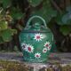 Vintage gargoulette, jug, green painted pitcher with daisy patterns