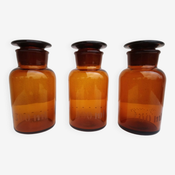 Lot de 3 flacons de pharmacie en verre vintage marron