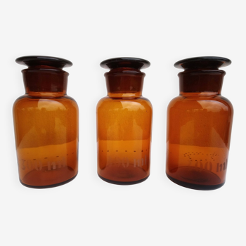 Set of 3 vintage brown glass pharmacy bottles