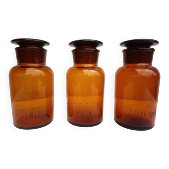 Lot de 3 flacons de pharmacie en verre vintage marron