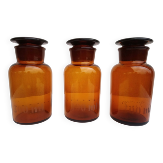Set of 3 vintage brown glass pharmacy bottles