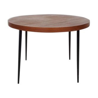 Mid-century round teak and metal dining table