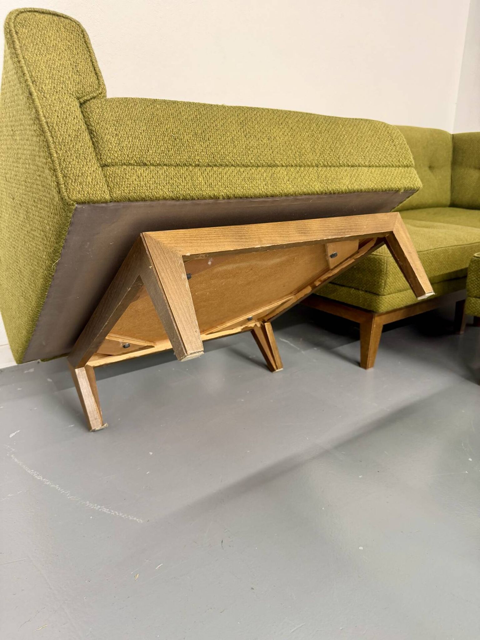 Vintage modular Scandinavian design green fabric corner sofa 1960s